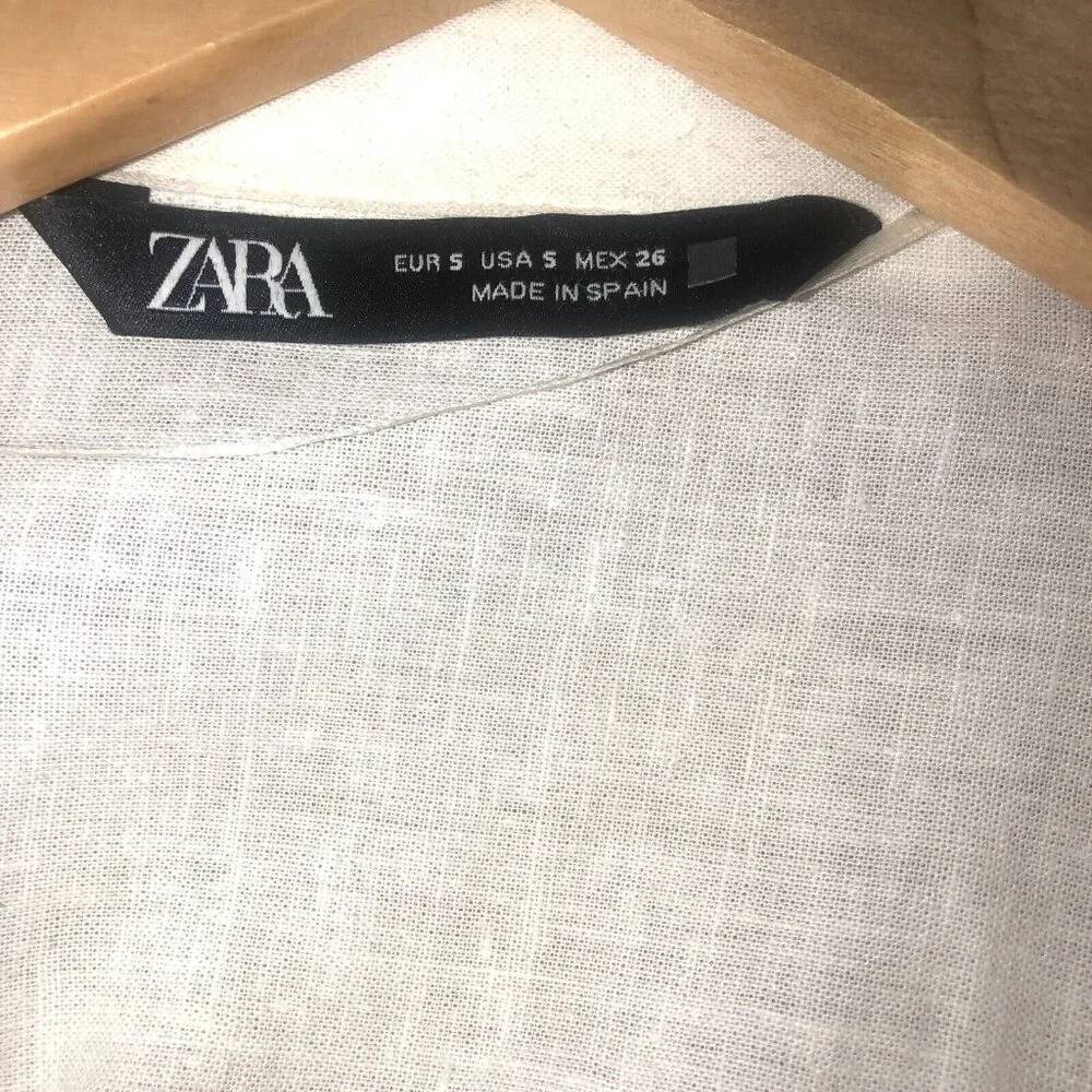 Zara White Linen Blend Button Down Shirt Long Sleeve Women's Size Small - Picture 4 of 6